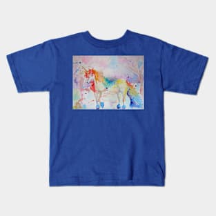 Unicorn Watercolor Painting Rainbow Kids T-Shirt